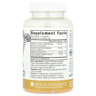 Nutri Organic Turmeric Curcumin, 90 Organic Capsules - Image 2