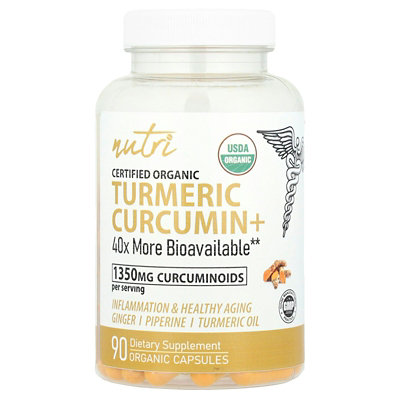 Nutri Organic Turmeric Curcumin, 90 Organic Capsules - Image 1