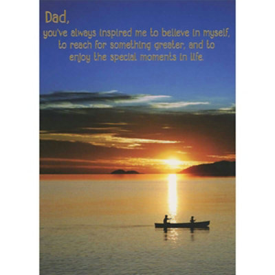Man and Child in Canoe on Scenic Lake at Sunset Father's Day Card for Dad - Image 1
