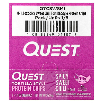 Quest Nutrition Tortilla Style Protein Chips, Spicy Sweet Chili, 8 Bags, 1.1 oz (32 g) Each - Image 2