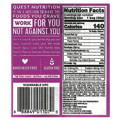 Quest Nutrition Tortilla Style Protein Chips, Spicy Sweet Chili, 8 Bags, 1.1 oz (32 g) Each - Image 4