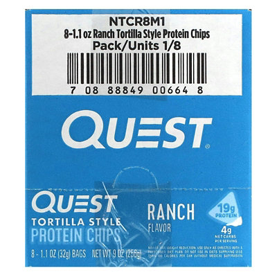 Quest Nutrition Tortilla Style Protein Chips, Ranch, 8 Bags, 1.1 oz (32 g) Each - Image 3