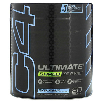 C4  Cellucor C4 Ultimate Shred, PreWorkout, Ice Blue Razz, 11.1 oz (316 g) - Image 1