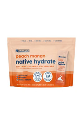 NativePath Native Hydrate Stick Packs with Electrolytes and Amino Acids, Peach Mango, 30 Serv - Image 1