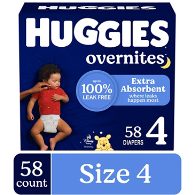 Huggies Overnites Nighttime Baby Diapers, Size 4 (22-37 lbs) - 58 Count - Image 1