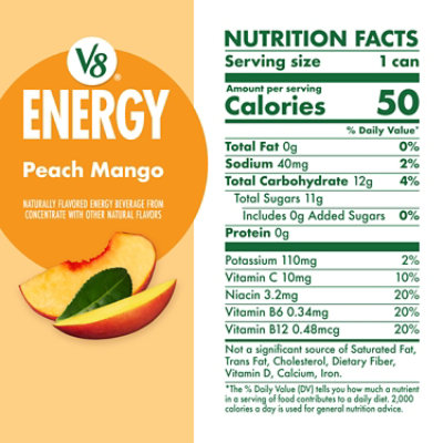 V8 Energy Peach Mango Juice Energy Drink 8 Fl Oz Can - 8 FZ - Image 4