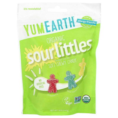 YumEarth Organic Sour Littles, Soft Chew Candy, Strawberry, Blue Raspberry, Lemon, 5 oz (142 g) - Image 1