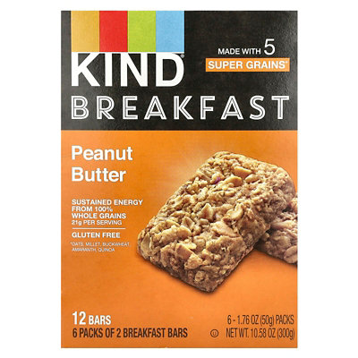 KIND Bars Breakfast Bar, Peanut Butter, 6 Packs, 1.76 oz (50 g) Each - Image 1
