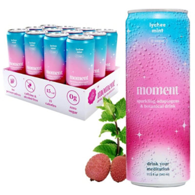 Moment Water Sparkling Bubbly Lychee Mint 11.5 oz (Pack of 12) - Image 1