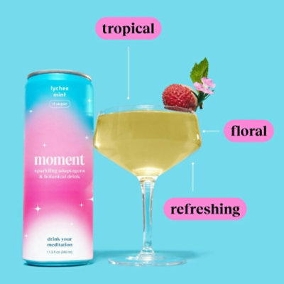 Moment Water Sparkling Bubbly Lychee Mint 11.5 oz (Pack of 12) - Image 4