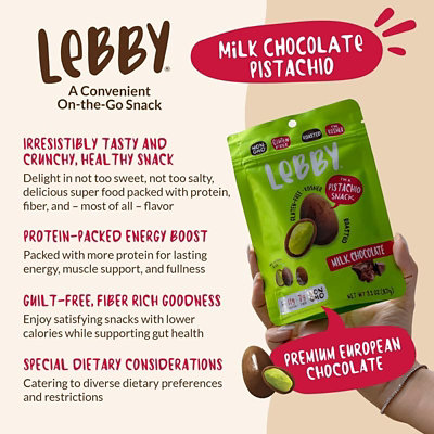 Lebby Snacks Milk Chocolate Covered Pistachios 3.1 oz (Pack of 6) - Image 3