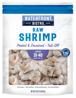 Waterfront Bistro Raw Shrimp Peeled & De-veined Tail Off 31-40 Ct. - 1 LB