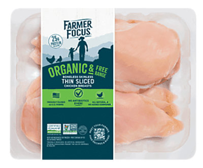 Farmer Focus Organic Halal Thin Sliced Chicken Breast - LB - Image 1