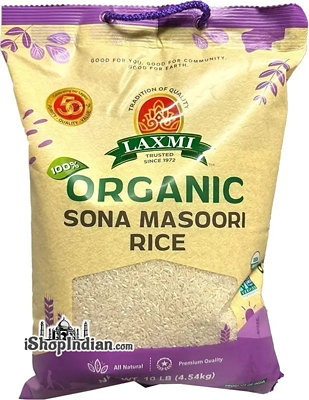 Laxmi Organic Sona Masoori Rice White - 10 lbs - Image 1