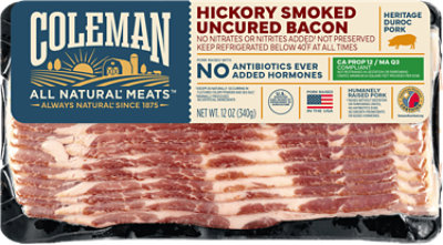 Coleman Hickory Smoked Uncured Bacon 12 Oz - 12 OZ - Image 1