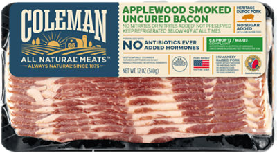 Coleman Applewood Uncured Bacon 12 Oz - 12 OZ - Image 1