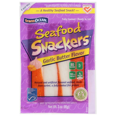 Seafood Snackers Garlic Butter Flavor Surimi 3 Oz - 3 OZ - Image 1