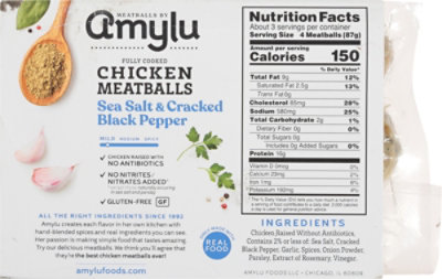 Amylu Sea Salt Cracked Black Pepper Chicken Meatballs 10 Oz - 10 OZ - Image 6