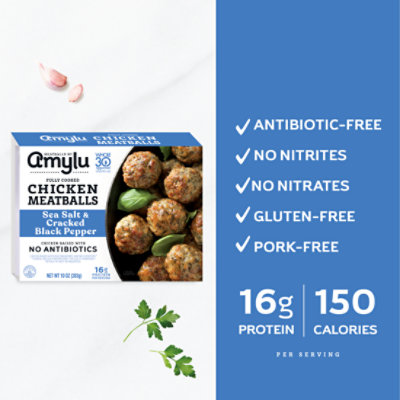 Amylu Sea Salt Cracked Black Pepper Chicken Meatballs 10 Oz - 10 OZ - Image 2