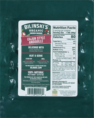 Bilinski's Organic Cajun Style Andouille Chicken Sausage 12 Oz - 12 OZ - Image 6