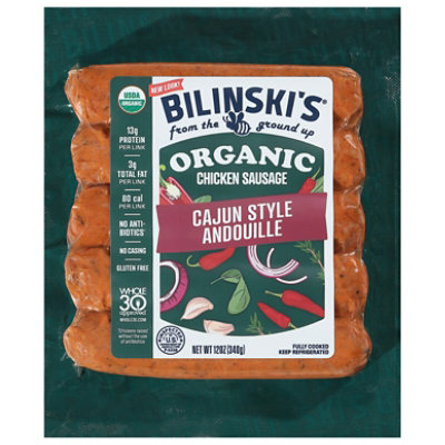 Bilinski's Organic Cajun Style Andouille Chicken Sausage 12 Oz - 12 OZ - Image 1