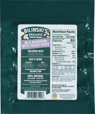 Bilinski's Organic Wild Mushroom With Italian Herbs Chicken Sausage 12 Oz - 12 OZ - Image 6
