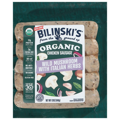Bilinski's Organic Wild Mushroom With Italian Herbs Chicken Sausage 12 Oz - 12 OZ - Image 1
