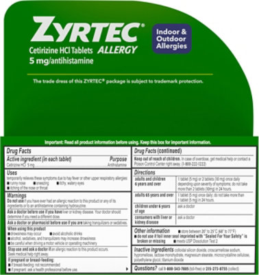Zyrtec Allergy 5mg Tablet 35ct - 35 CT - Image 4