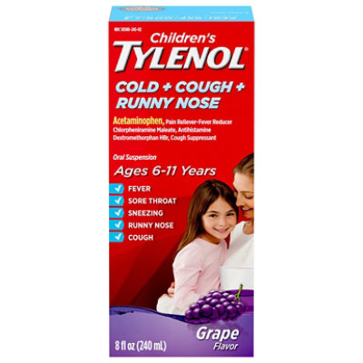 Children's Tylenol Cold Plus Cough Plus Runny Nose Grape - 8 FZ - Image 1