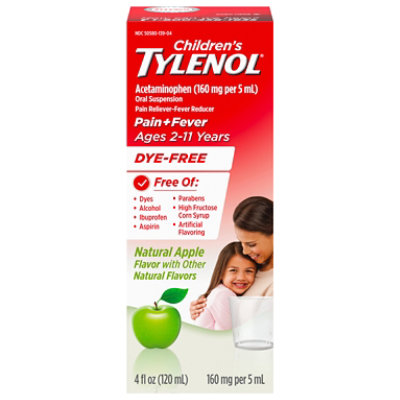 Children's Tylenol Dye Free Suspension Liquid Natural Apple Flavor 4fz - 4 FZ - Image 1