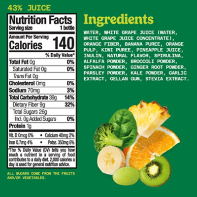 Naked Tropical Greens Fiber Smoothie Bottle - 15.2 Fl. Oz. - Image 8