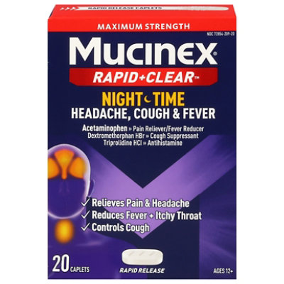 Mucinex Max Strength Rapid Clear Nighttime Headache Cough & Fever Caplets - 20 Count - Image 1