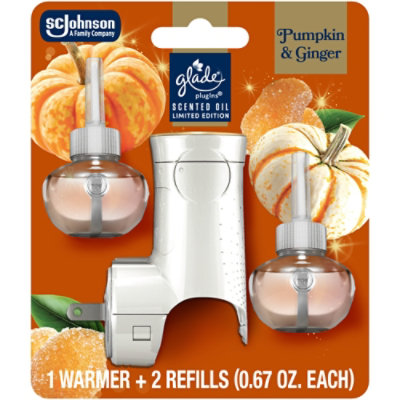 Glade Plugins Scented Oil Refills & Warmer, Pumpkin & Ginger - 1 Warmer & 2-.67 Fl. Oz. Refills - 2-.67 FZ - Image 1