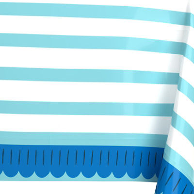 American Greetings Horizontal Green Lines Plastic Table Cover - Each - Image 2