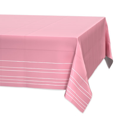 American Greetings Pink with White Striped Plastic Table Cover - Each - Image 1