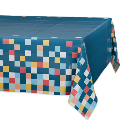American Greetings Navy with Colorful Squares Plastic Table Cover - Each - Image 1