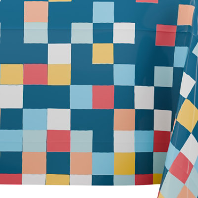 American Greetings Navy with Colorful Squares Plastic Table Cover - Each - Image 2