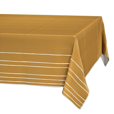 American Greetings Gold with White Striped Plastic Table Cover - Each - Image 1