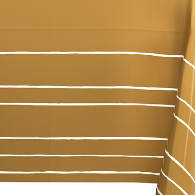 American Greetings Gold with White Striped Plastic Table Cover - Each - Image 2