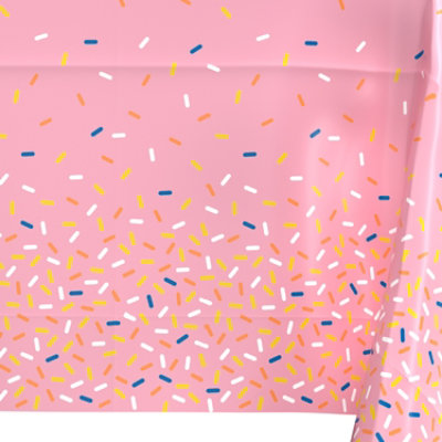 American Greetings Pink with Colorful Sprinkle Plastic Table Cover - Each - Image 2