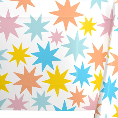 American Greetings White with Colorful Star Plastic Table Cover - Each - Image 2
