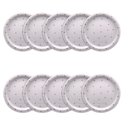 American Greetings Gold Stars on White 9" Paper Plates - 10 Count - Image 3