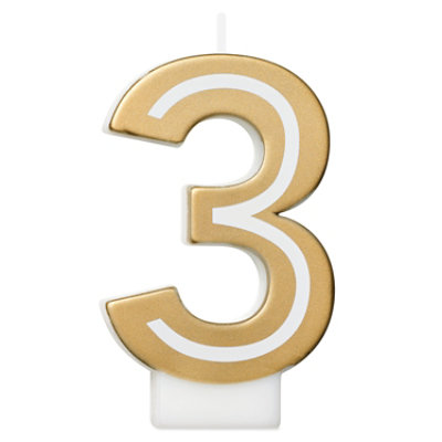 American Greetings Number 3 Gold Birthday Number Candle - Each - Image 1