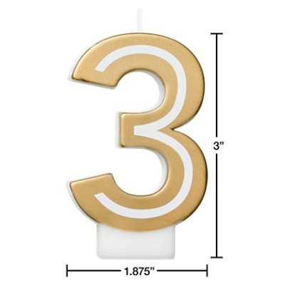 American Greetings Number 3 Gold Birthday Number Candle - Each - Image 3