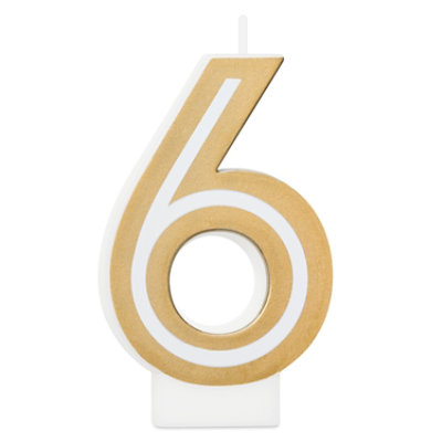 American Greetings Number 6 Gold Birthday Number Candle - Each - Image 1