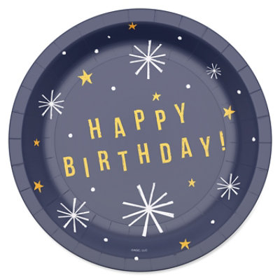 American Greetings Happy Birthday on Navy 7" Paper Plates - 10 Count - Image 1