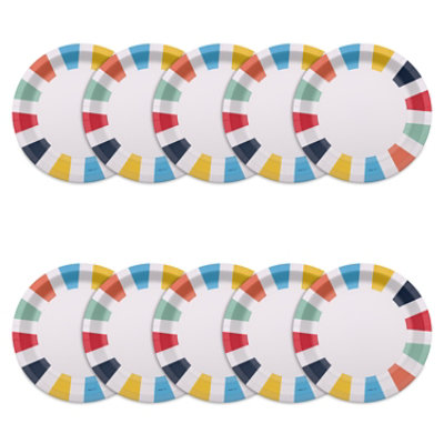 American Greetings  7 Inch Dessert Plates Art Deco Multicolor Stripe Rim Design 10 Count - Each - Image 3