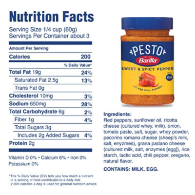 Barilla Pesto Sweet & Spicy Pepper 175g Jar - 6.2 OZ - Image 6