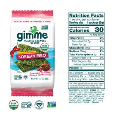 Gimme Seaweed Roasted Korean Bbq  6-.17oz - 1.05 OZ - Image 6