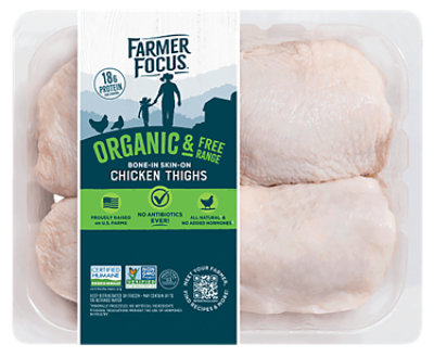 Farmer Focus Organic Halal Bone In Skin On Chicken Thighs - LB - Image 1